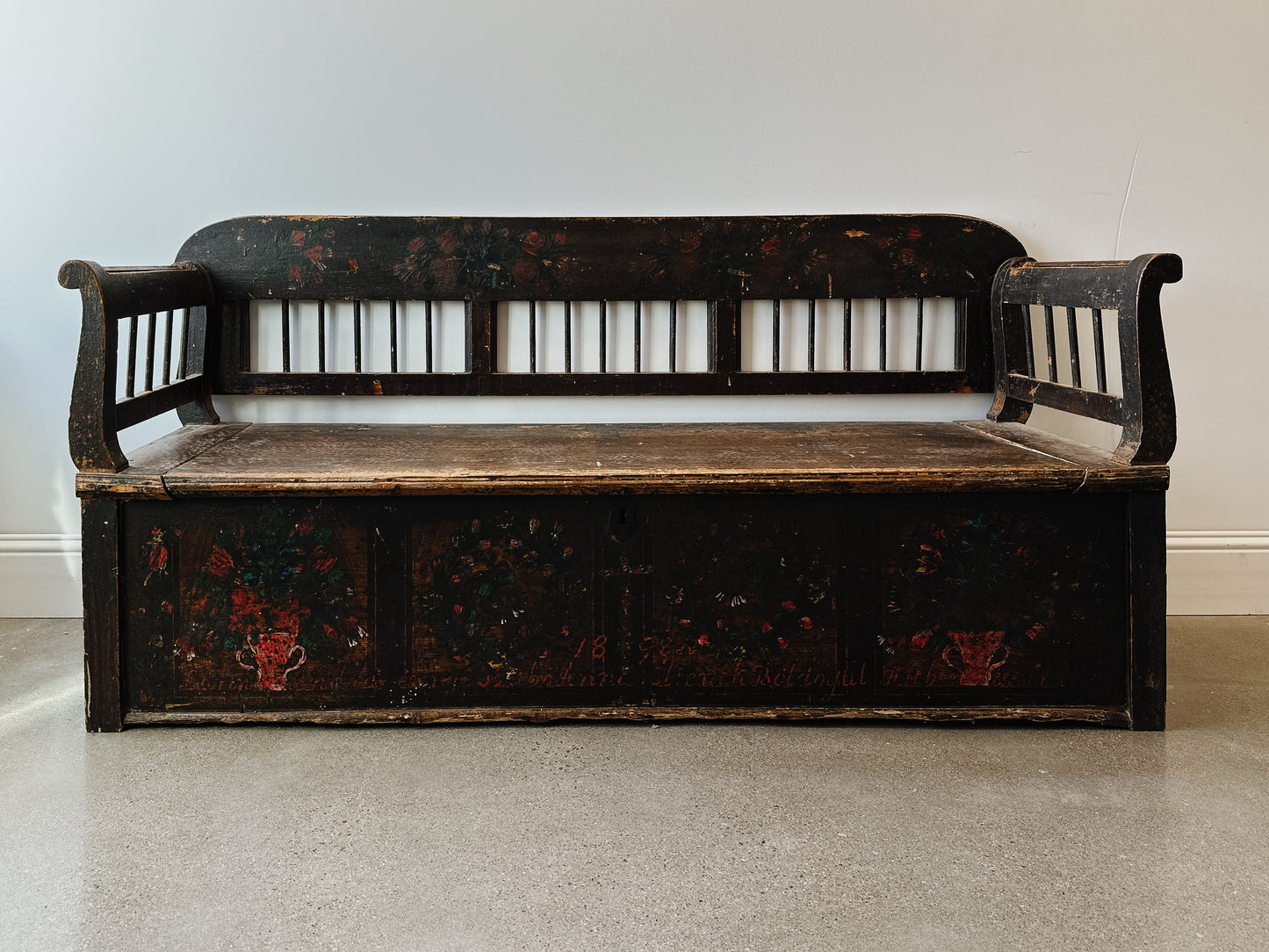 Antique Hungarian Pine Storage Bench/Settle Bench