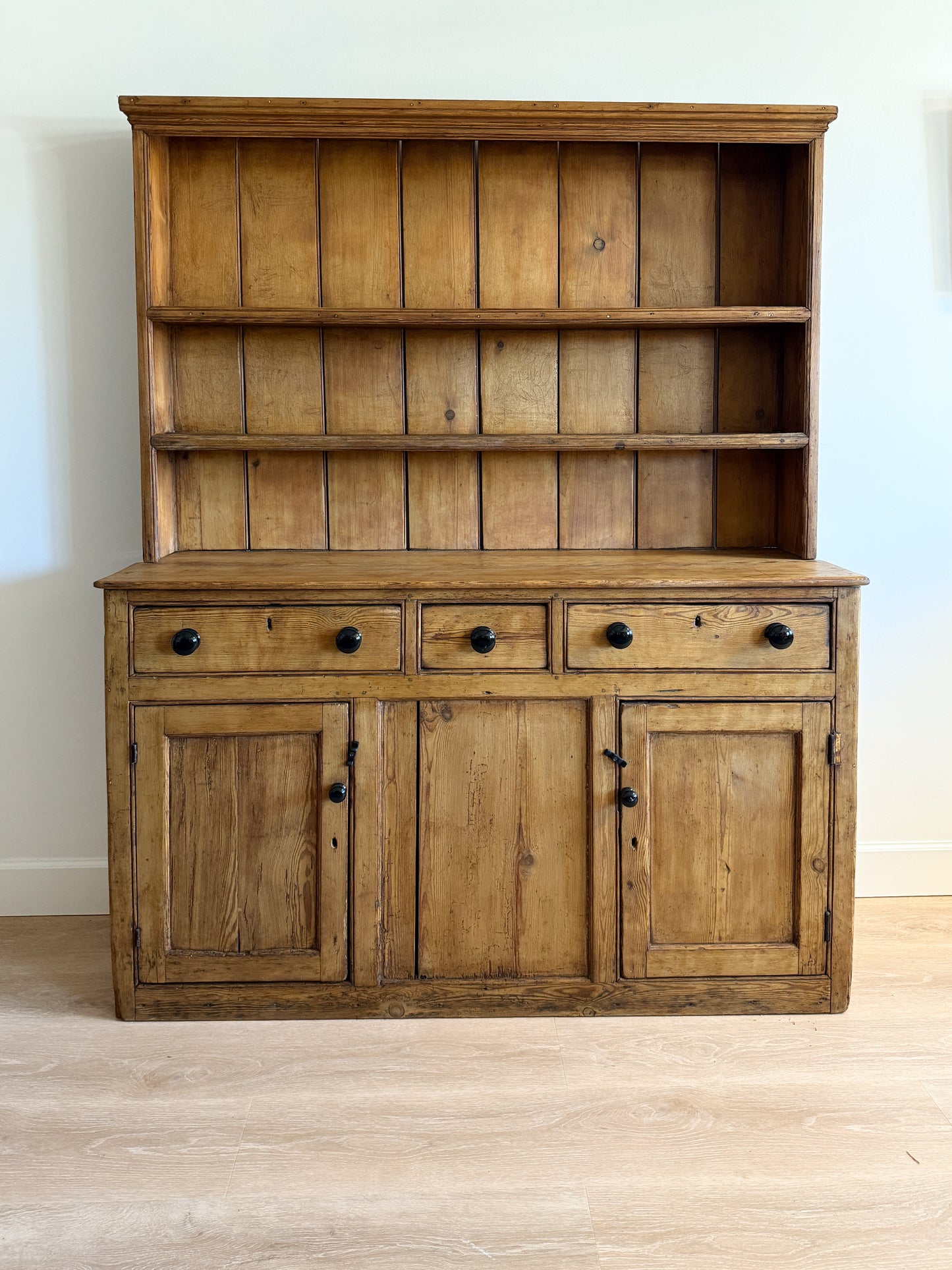 Large Antique English Pine Step-back Hutch