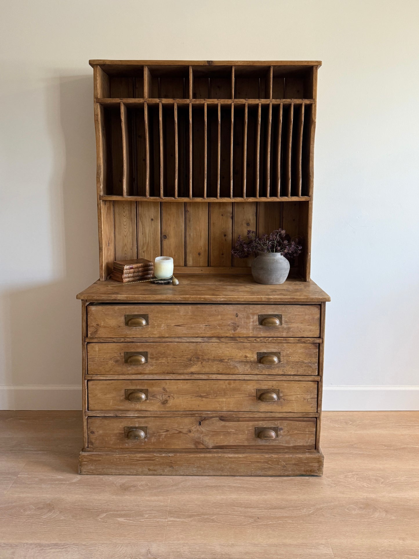 Antique Pine Mail Sorter Hutch