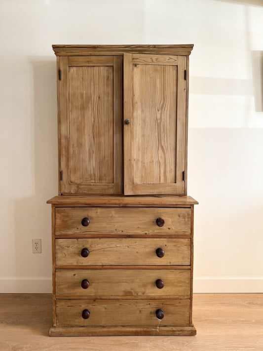 Antique English Pine Linen Press