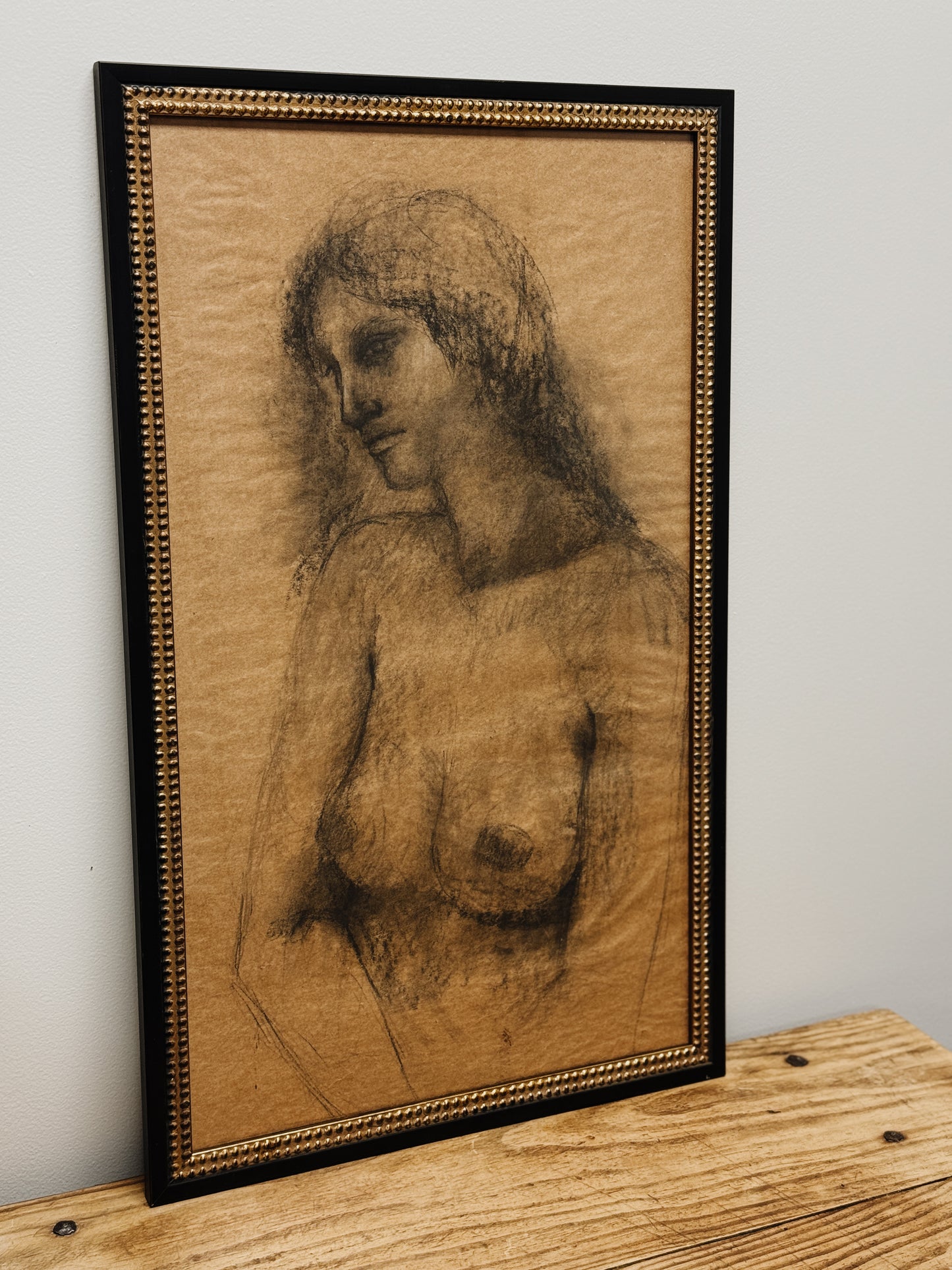 Antique Original Charcoal Sketch, Nude Figure II