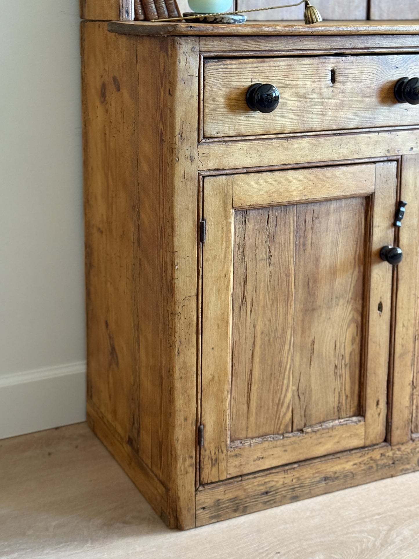 Large Antique English Pine Step-back Hutch