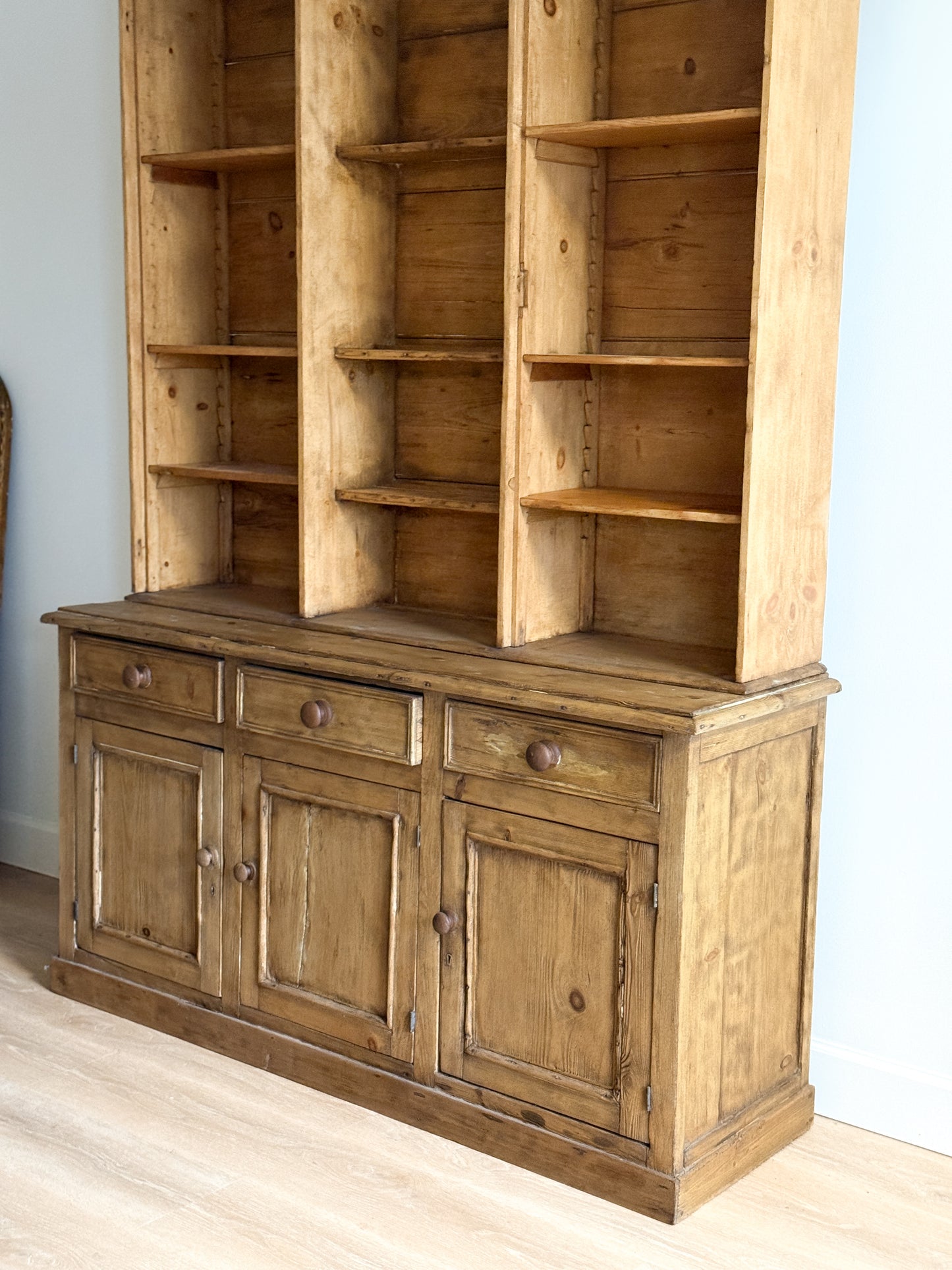 Large Antique English Pine Step-back Hutch