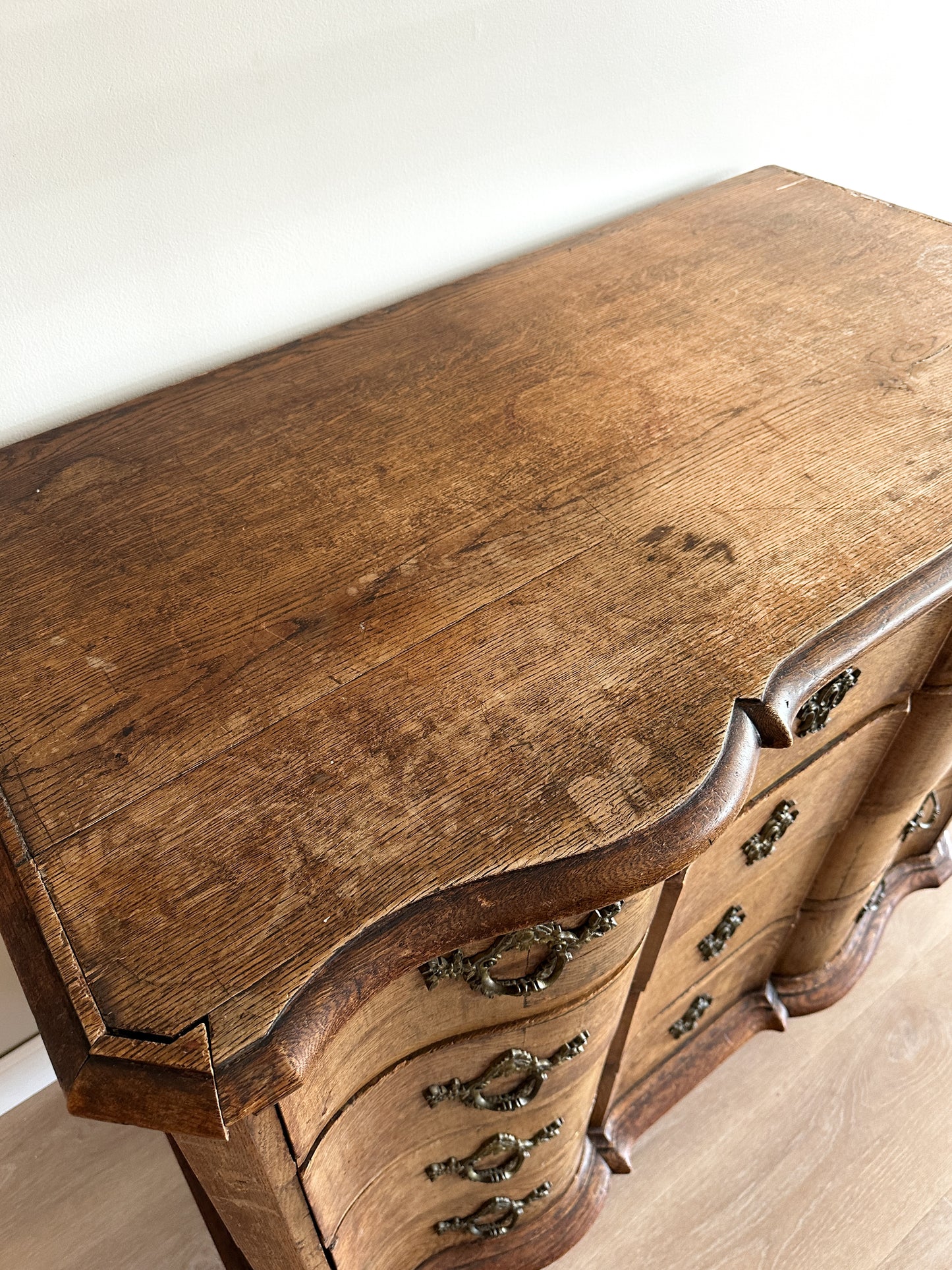 Large Antique French Walnut Commode Arbalette/Chest of Drawers