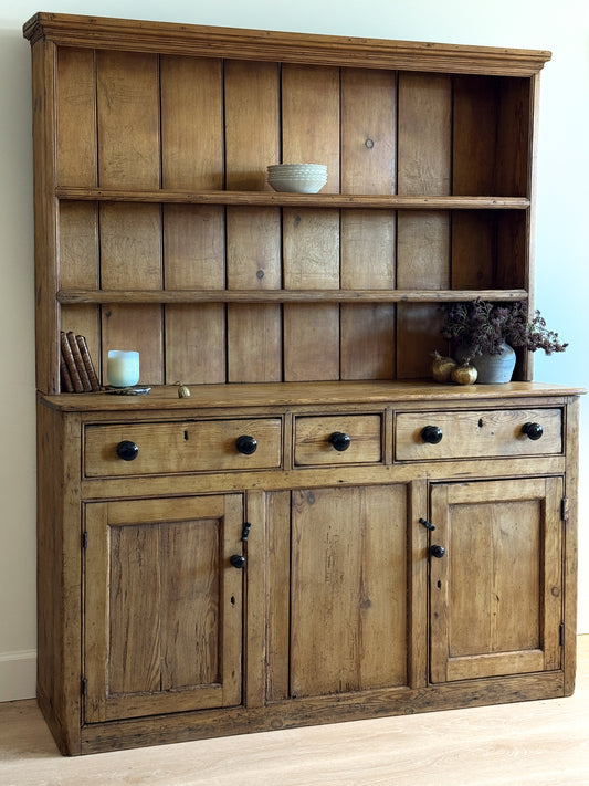 Large Antique English Pine Step-back Hutch