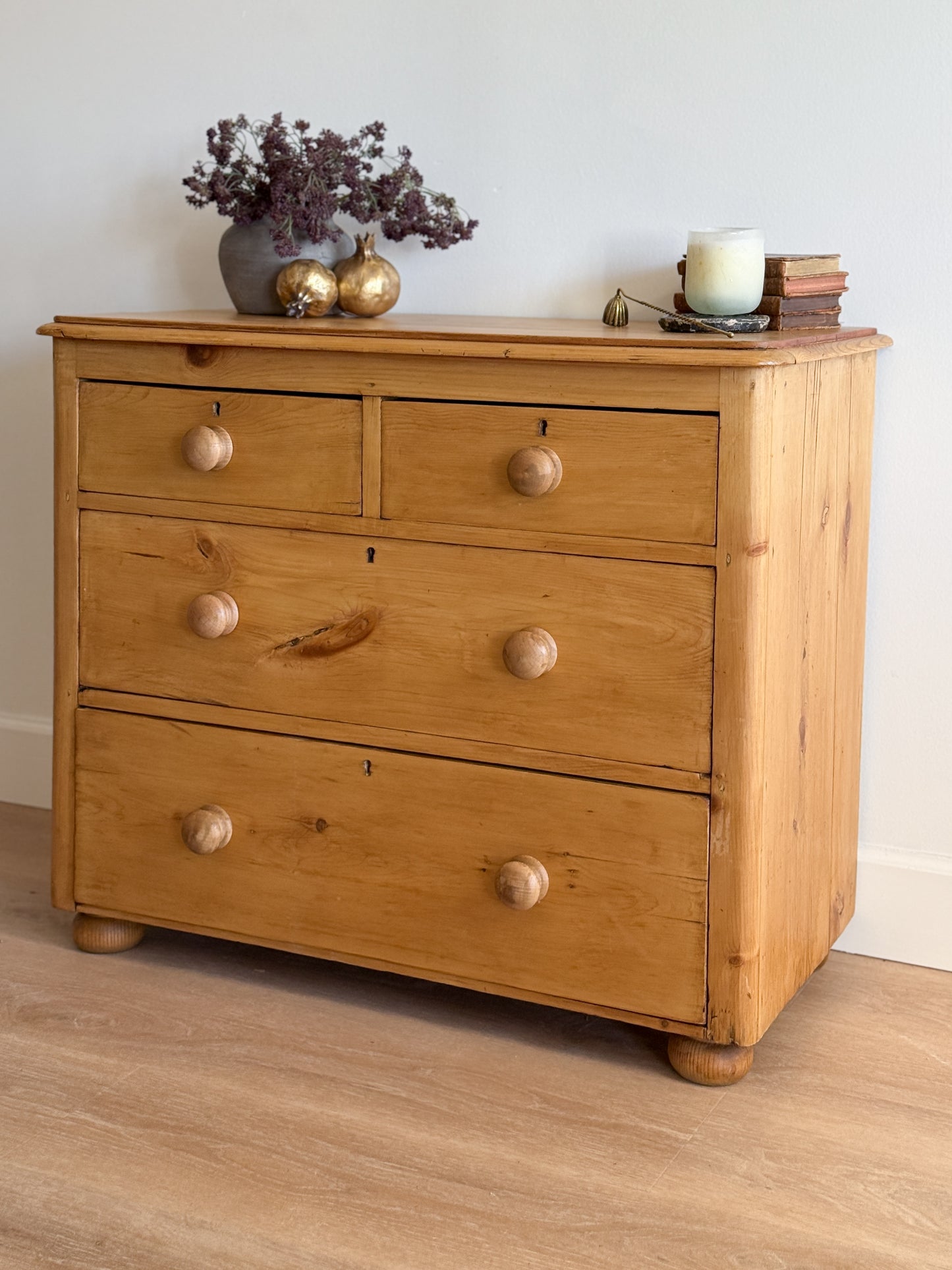 Antique English Pine Dresser, Two over Two Drawer