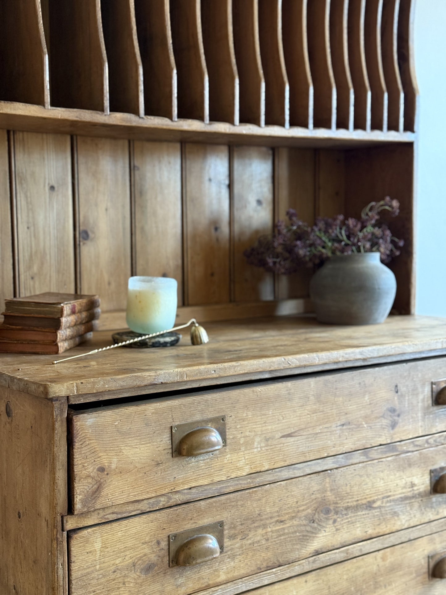 Antique Pine Mail Sorter Hutch