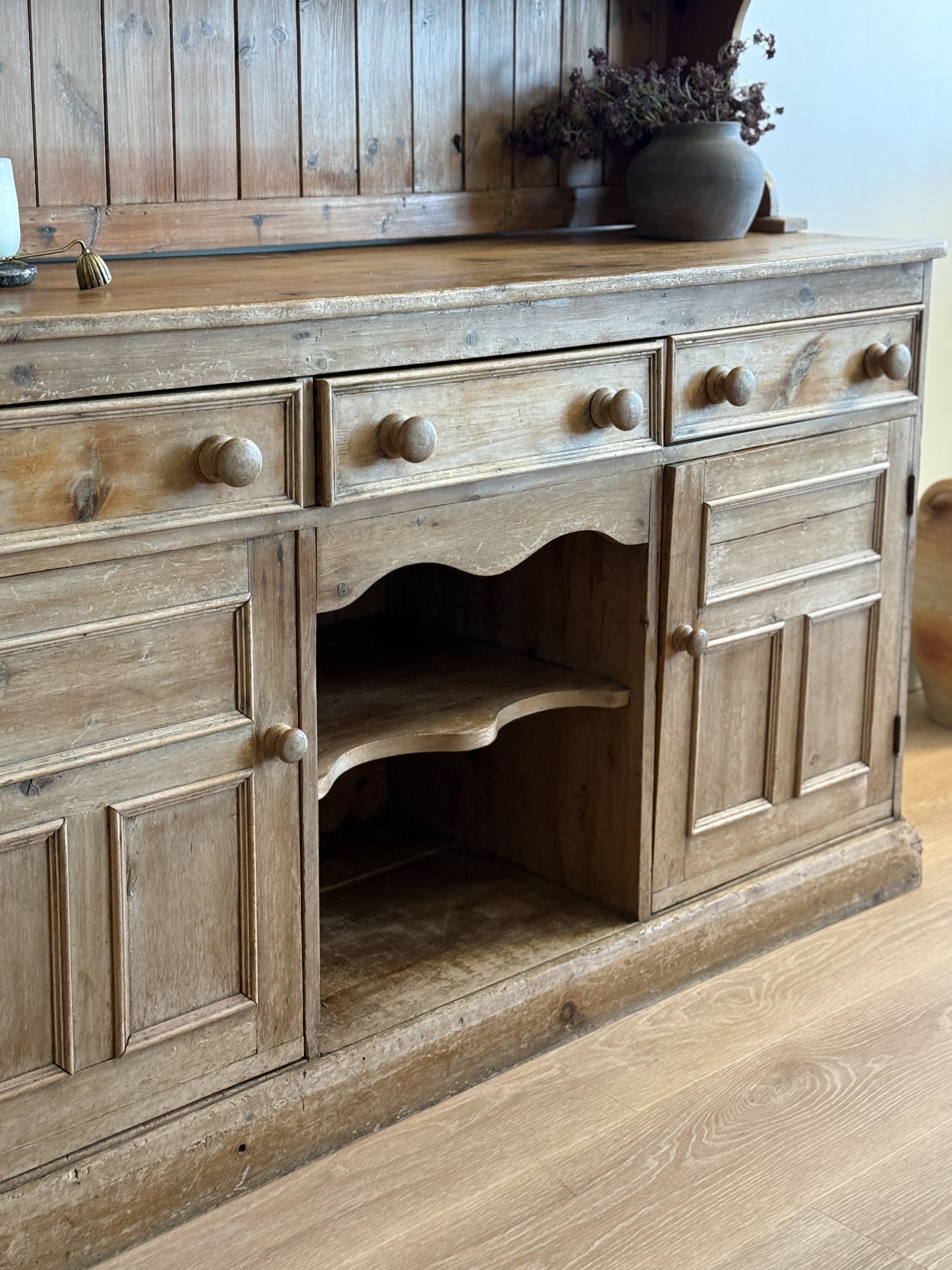 Antique English Pine Step-back Hutch