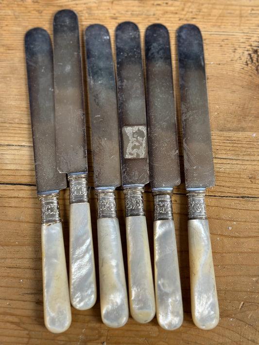 Sterling Silver & Mother of Pearl Butter Knife Set (6 knifes)