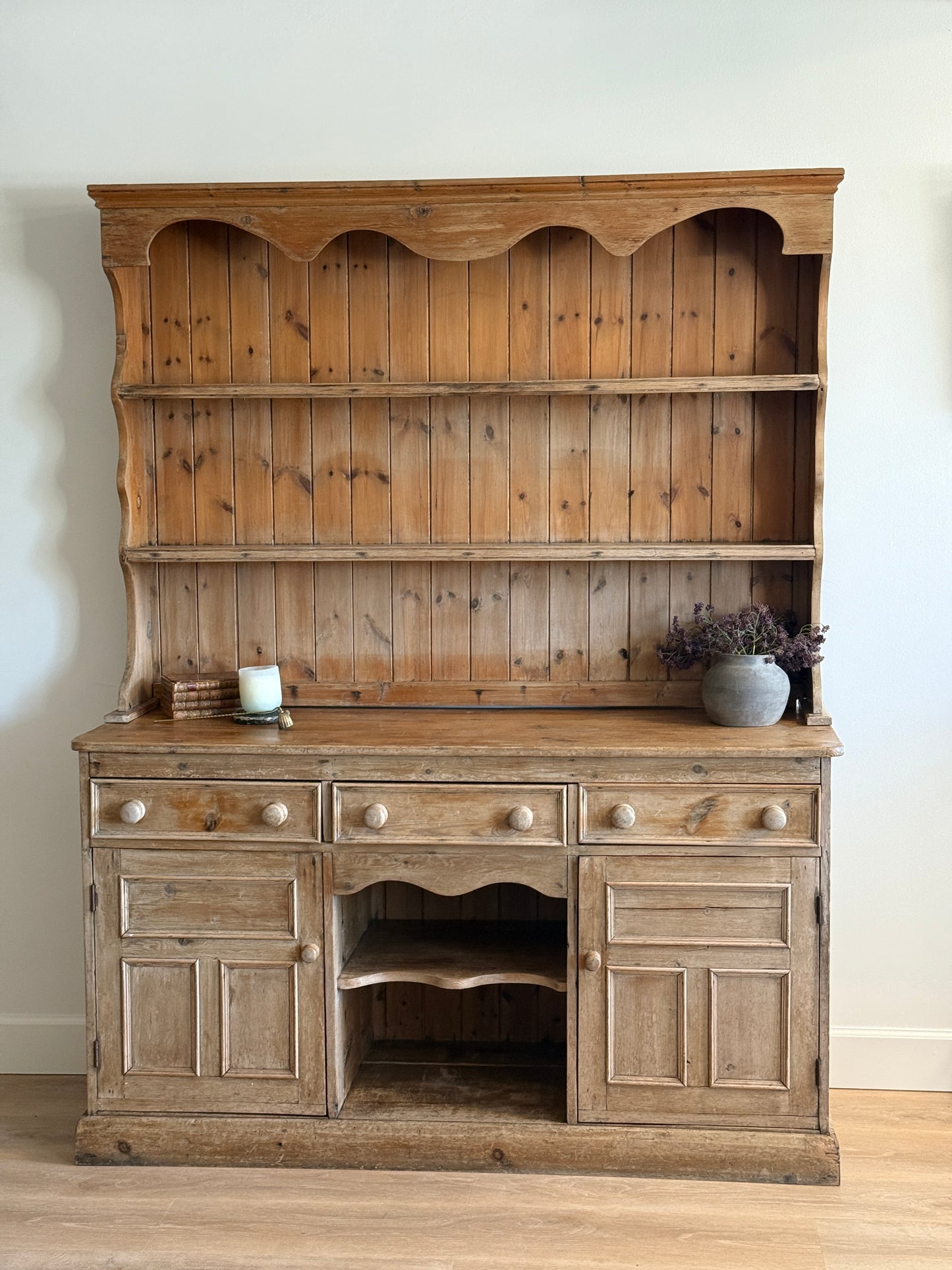 Antique English Pine Step-back Hutch