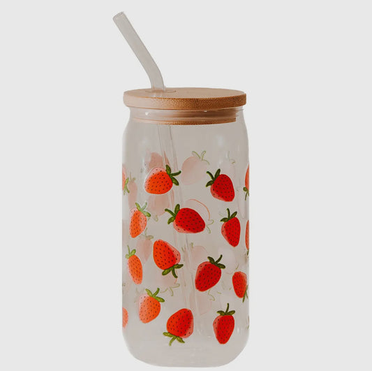 Glass Tumblers with straw & lid