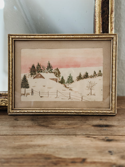 Vintage Original Winter Watercolor Painting, by AMG