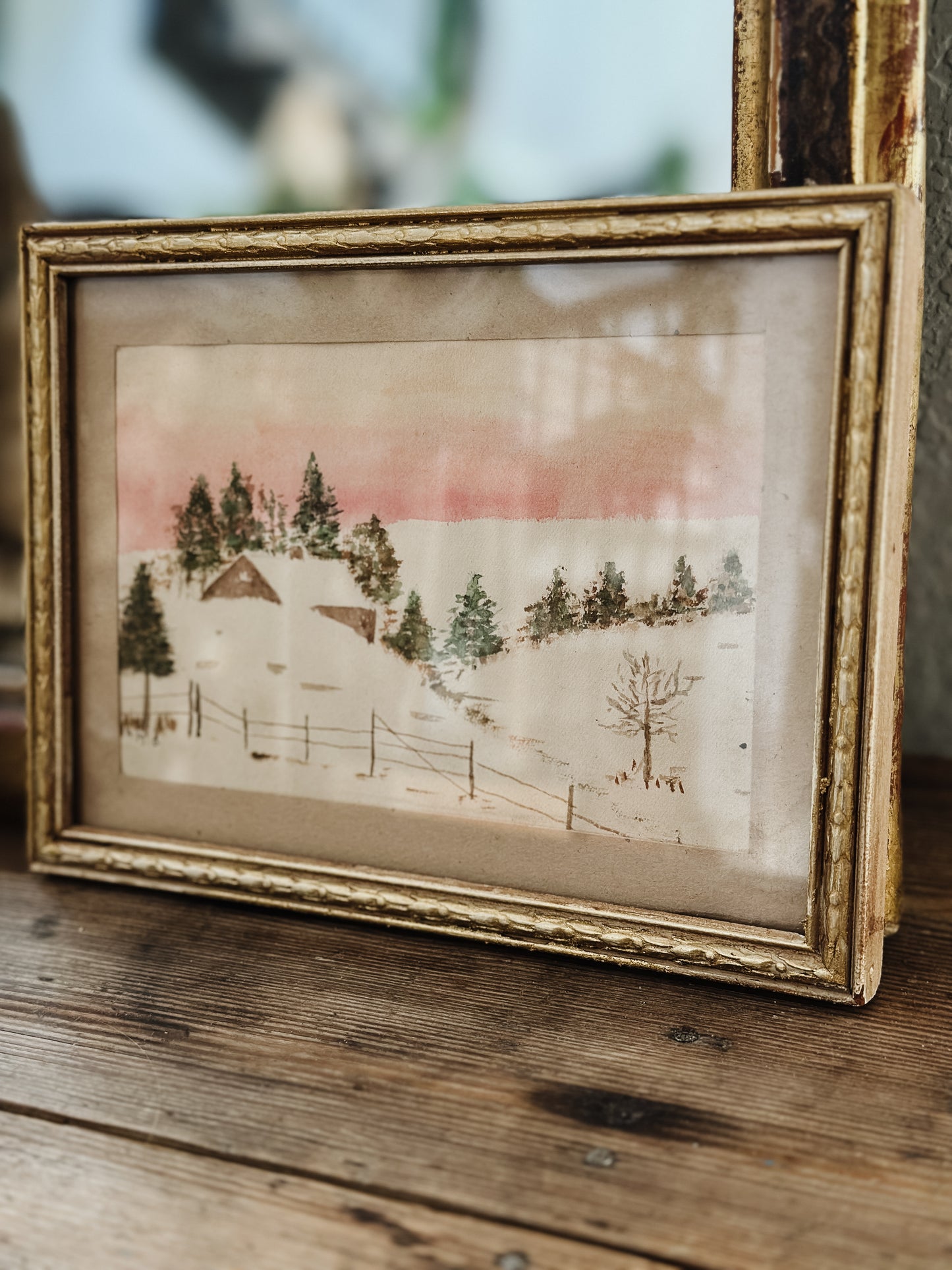 Vintage Original Winter Watercolor Painting, by AMG