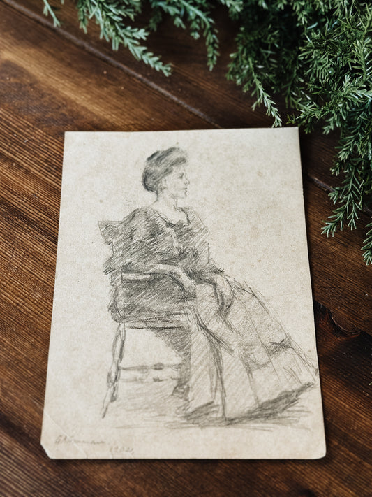 Antique Sketch - Portrait of Woman c.1902, G.A. Gruman