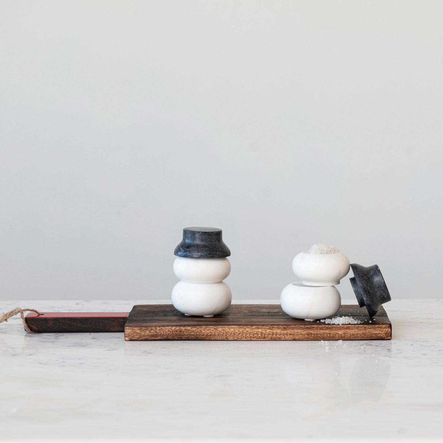 Marble Snowman Shaped Pinch Pots w/ Hat Lid, White & Black (set of 3 pieces)