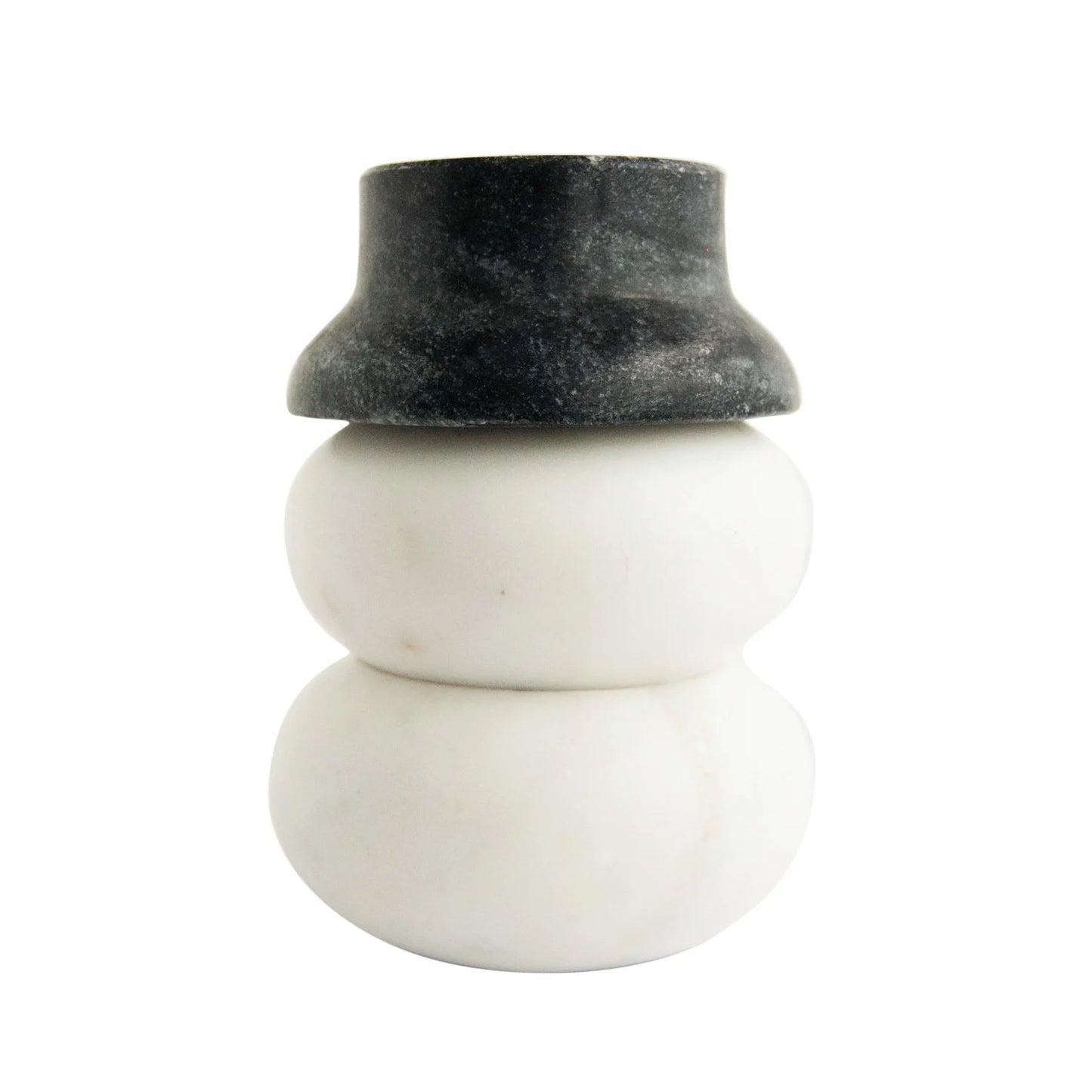 Marble Snowman Shaped Pinch Pots w/ Hat Lid, White & Black (set of 3 pieces)