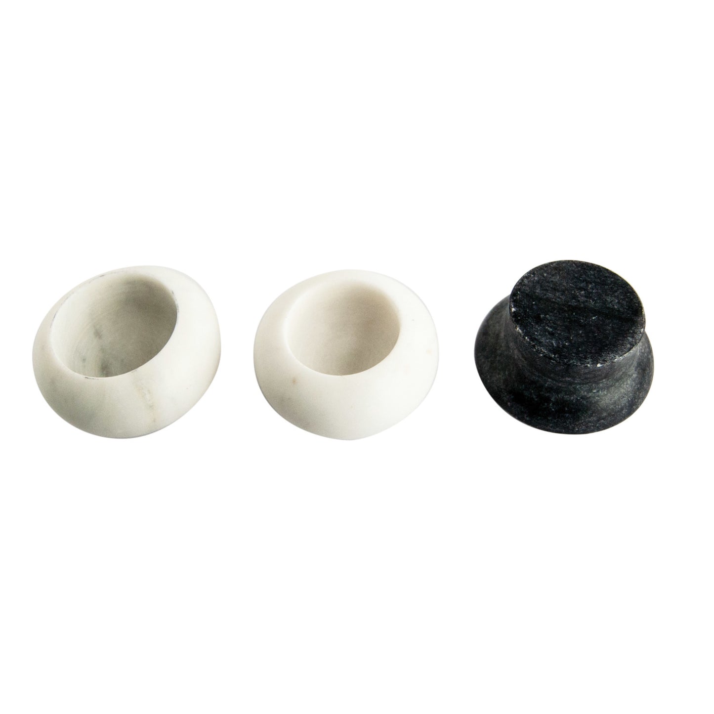 Marble Snowman Shaped Pinch Pots w/ Hat Lid, White & Black (set of 3 pieces)