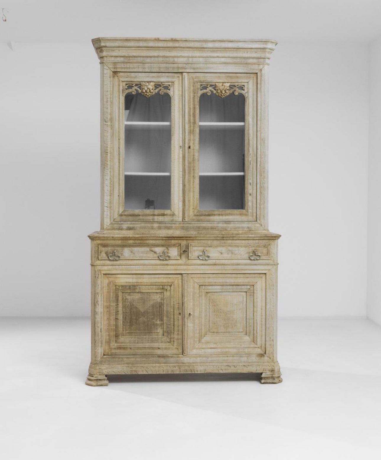 Antique Bleached French Oak Hutch/Buffet Deux Corps (1880)