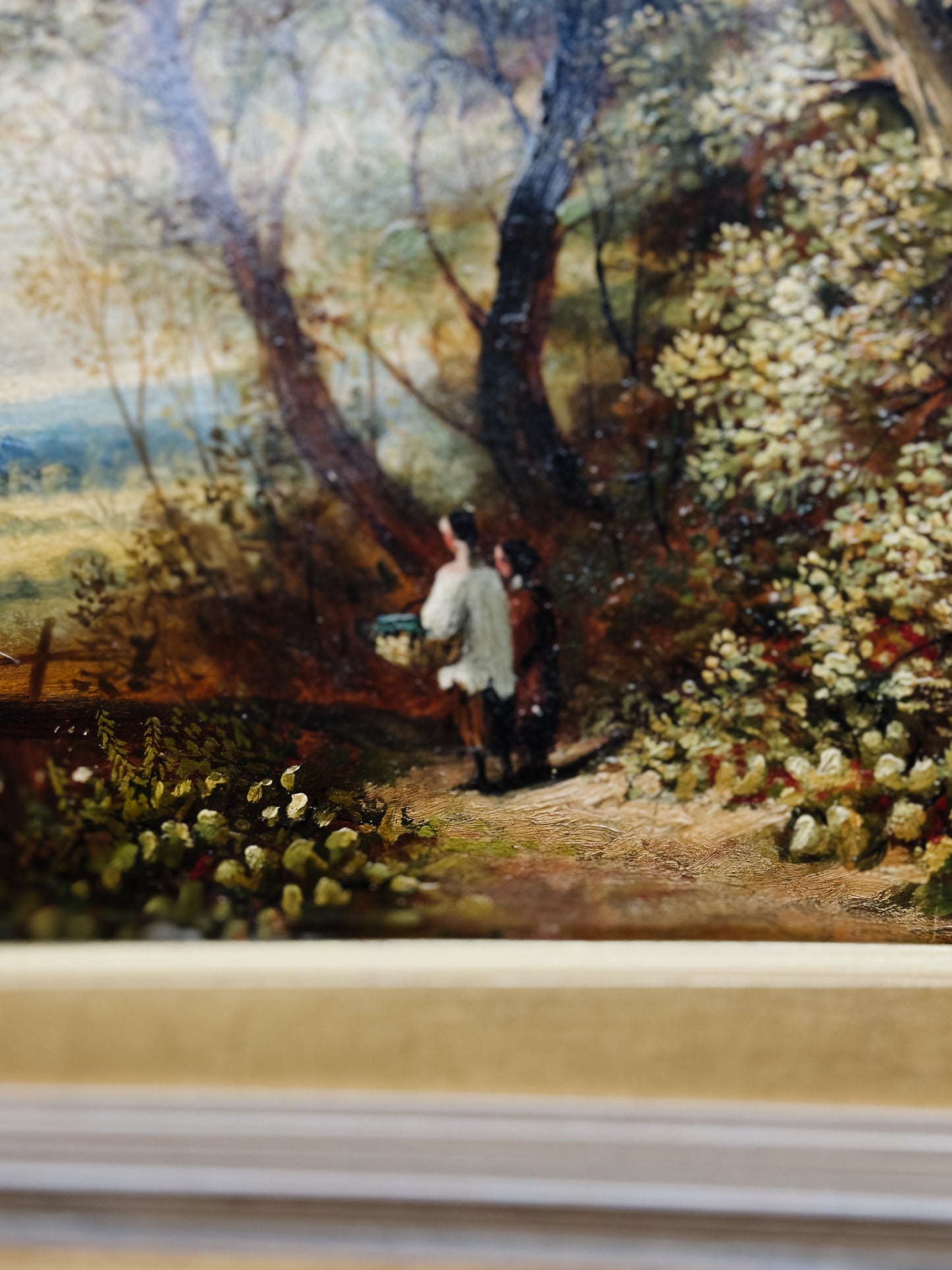 Early 19th Century Original Antique European Oil Painting, Figures in Wooded Landscape