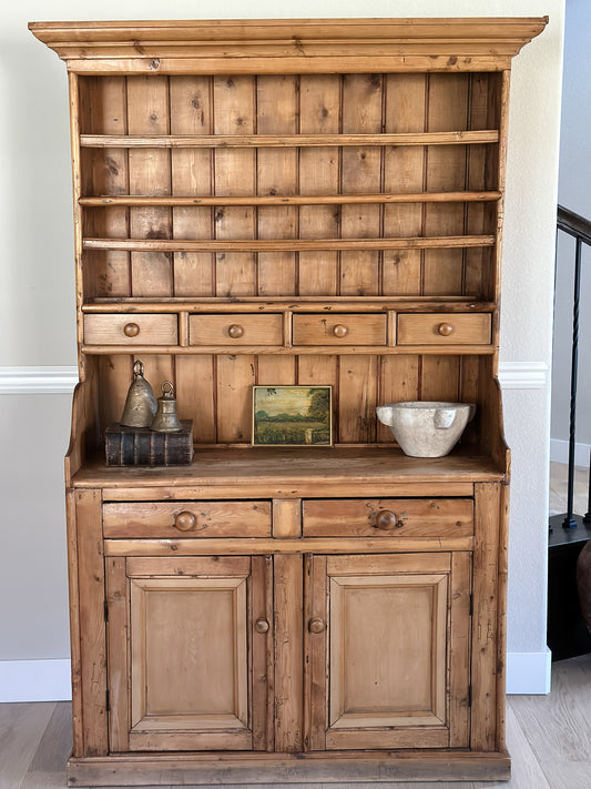 Antique English Pine Step Back Hutch