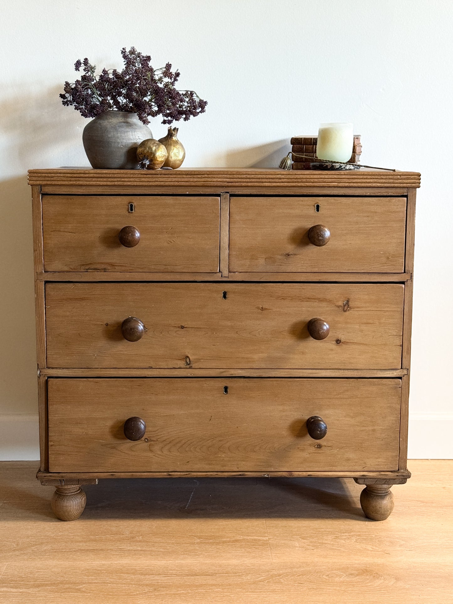 Antique English Pine Dresser, Two over Two Drawer