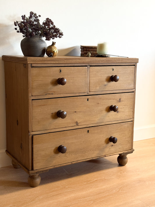 Antique English Pine Dresser, Two over Two Drawer