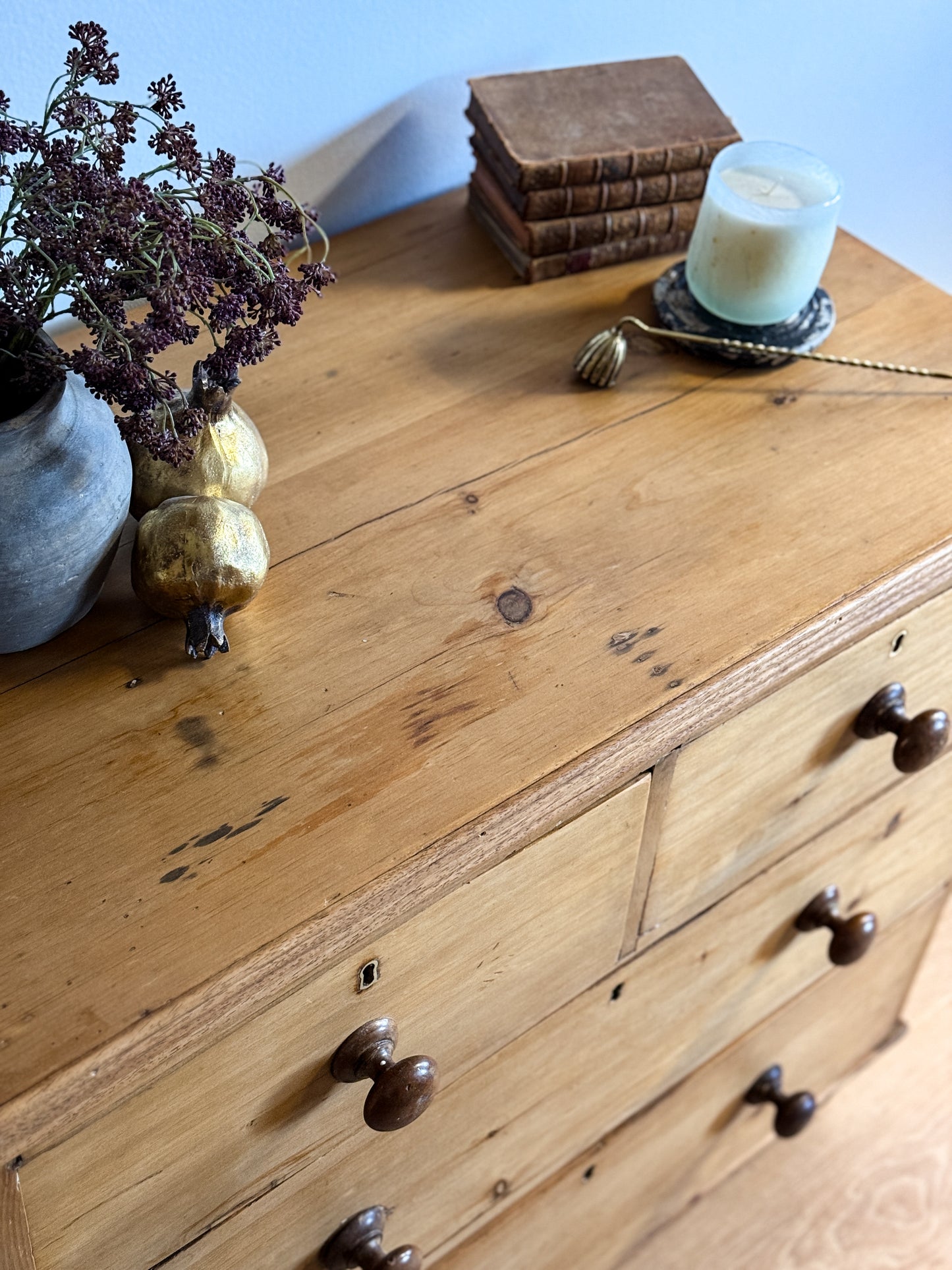 Antique English Pine Dresser, Two over Two Drawer