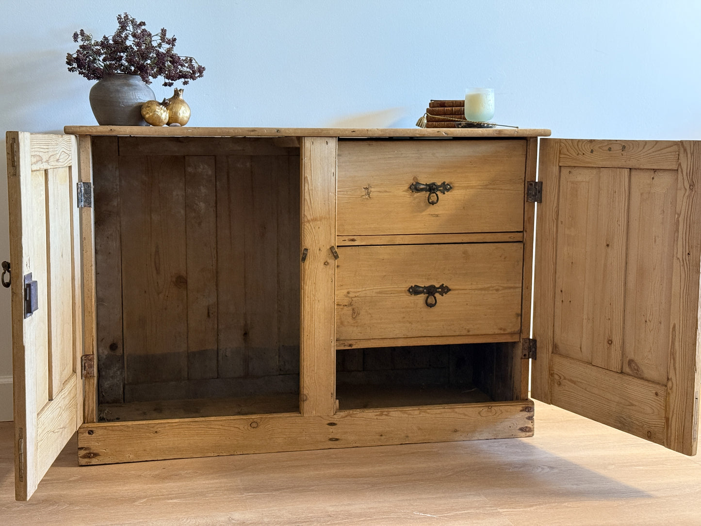 Antique English Pine Sideboard/Cupboard with Interior Storage