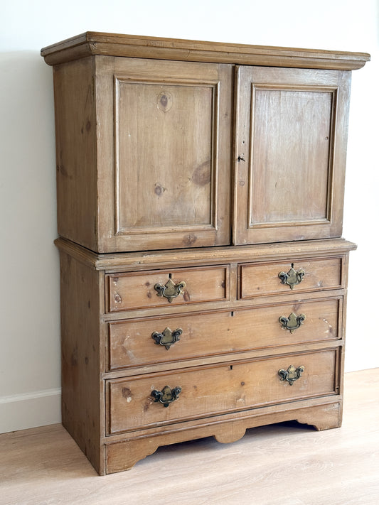 Petite Antique English Pine Linen Press