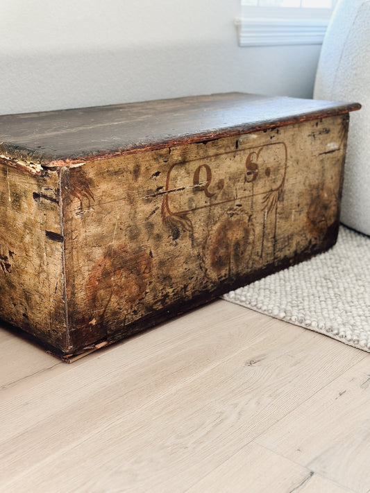 Antique Hand-Painted Wood Trunk/Chest