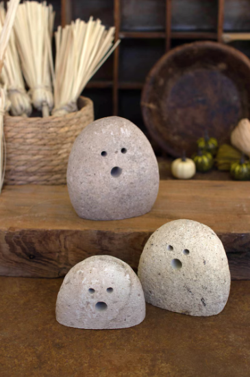 Set of 3 Tabletop River Rock Ghosts