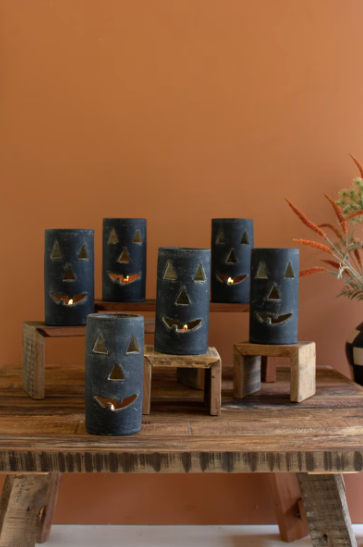 Tall Black Clay Jack-O-Lantern