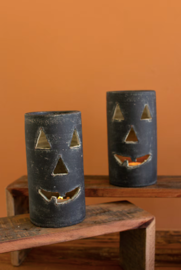 Tall Black Clay Jack-O-Lantern