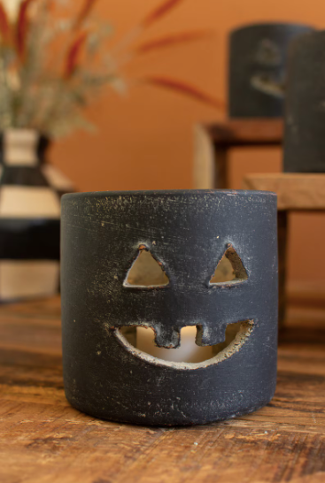 Short Black Clay Jack-O-Lantern