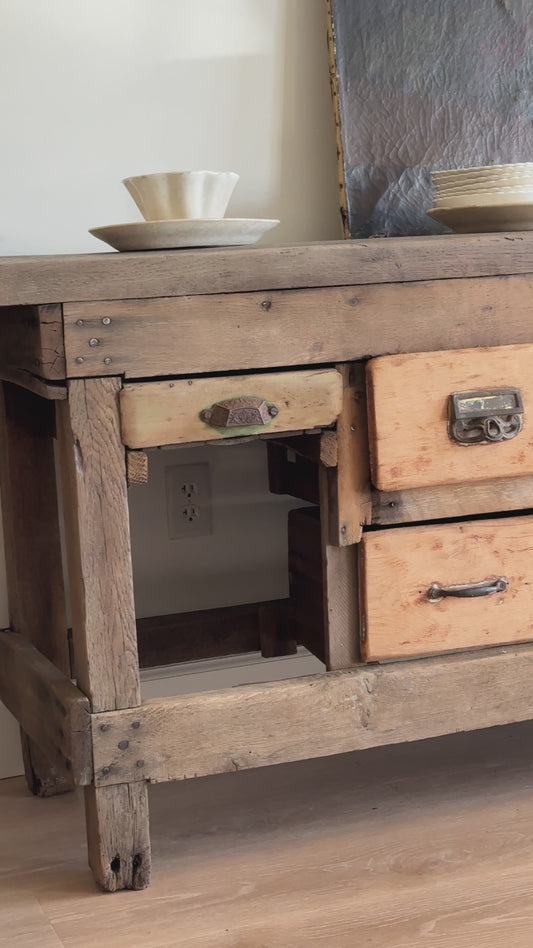 Large Antique Workbench with Drawers