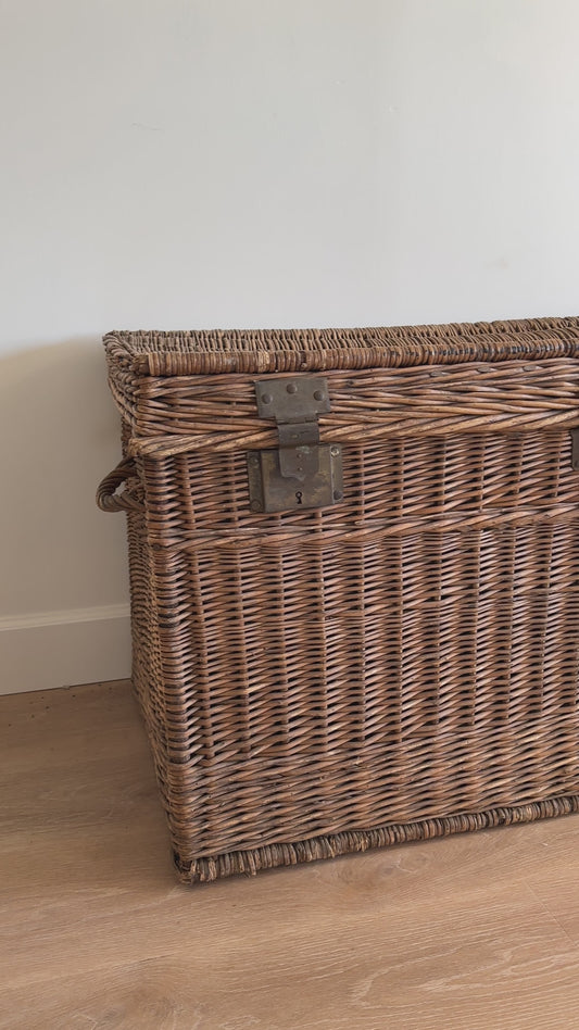 Extra Large Woven Antique French Lidded Storage Trunk