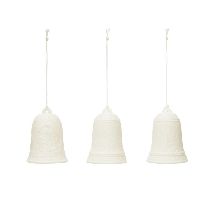 Stoneware Bisque Bell Ornament, 3 Styles