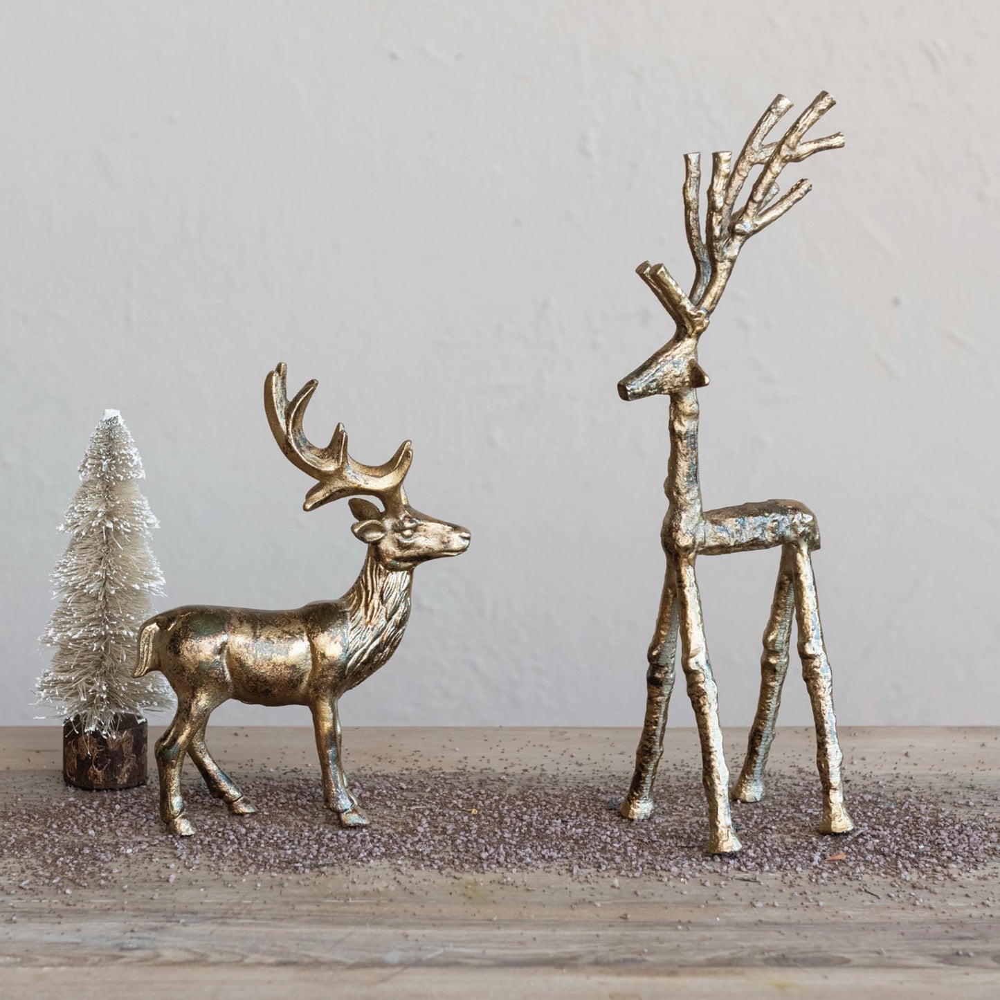 Cast Aluminum Twig Deer, Antique Gold Finish