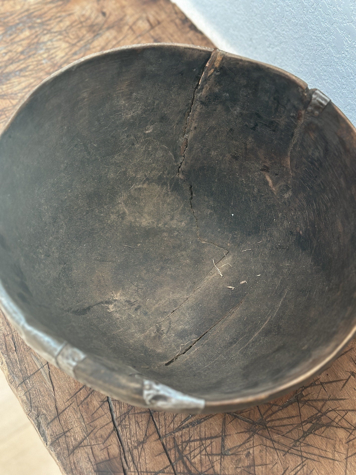 Large Antique African Wood Etu Milk Bowl