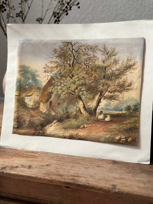 Original Antique Watercolor Painting 19th c. Landscape